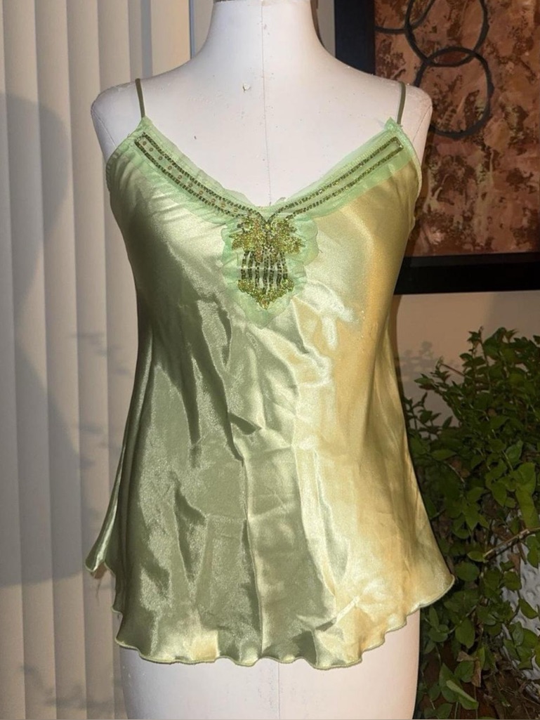 Vintage Y2k Lipstick Satin Beaded Cami